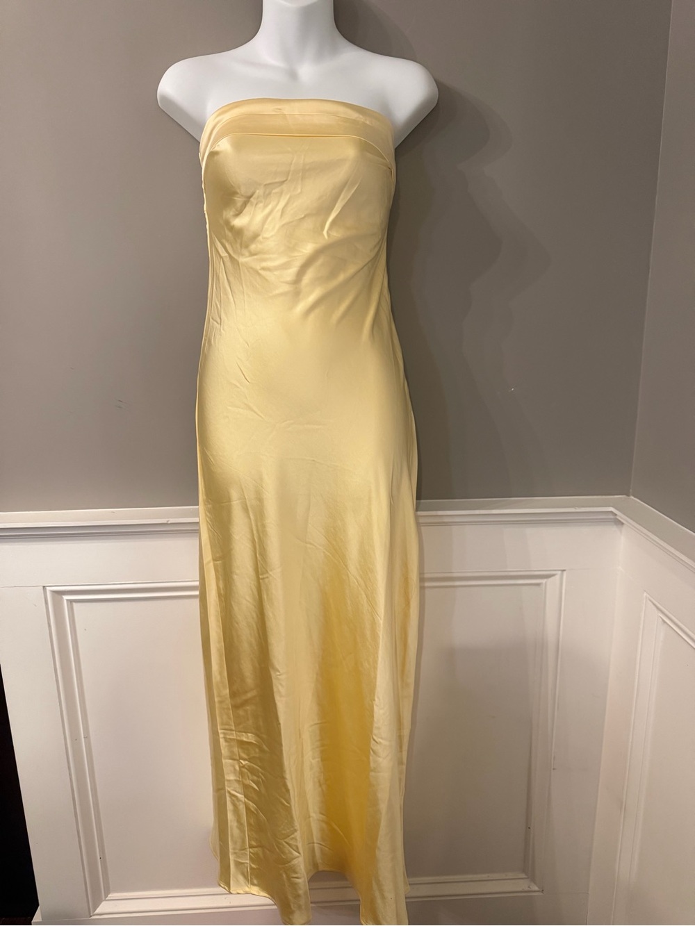 Strapless Satin Maxi Dress in Light Yellow